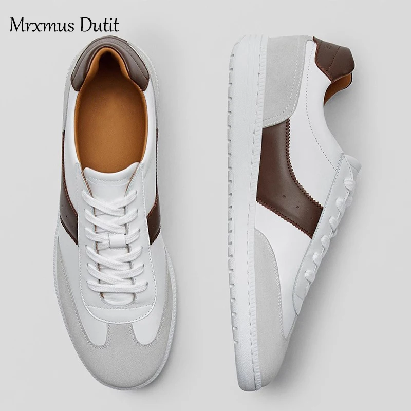 

Mrxmus Dutit 2024 Autumn Fashion New Men Genuine Leather Color Matching Lacing Flats Sneaker Wild Basic Simple Casual Shoes Male