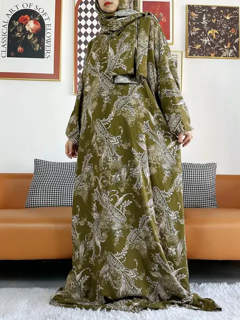 110671-6fbebc.jpg 2025 coton musulman dame Abayas Ramadan vêtement de prière dubaï turquie moyen-orient Femme Robe ample Robe africaine Turban Joint
