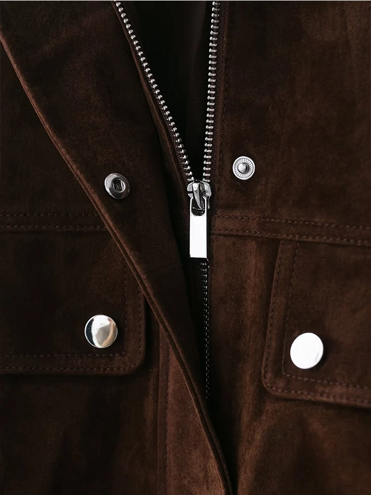 Women Suede Jacket 2025 New Spring Fashion Long Sleeve Zipper Loose Coat Chic Female High Street Outerwear ﻿