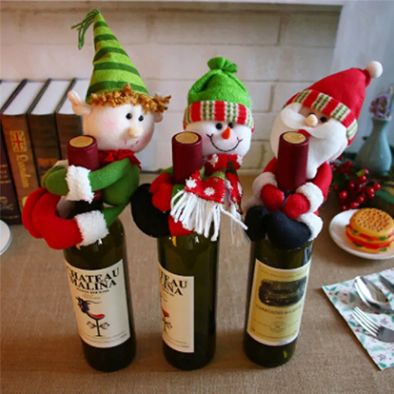 Wine Bottle Cover Christmas Decorations Red Wine Bottle Cover Santa Snowman Hold Wine Set Champagne Bottle Set Bar Restaurant Decoration