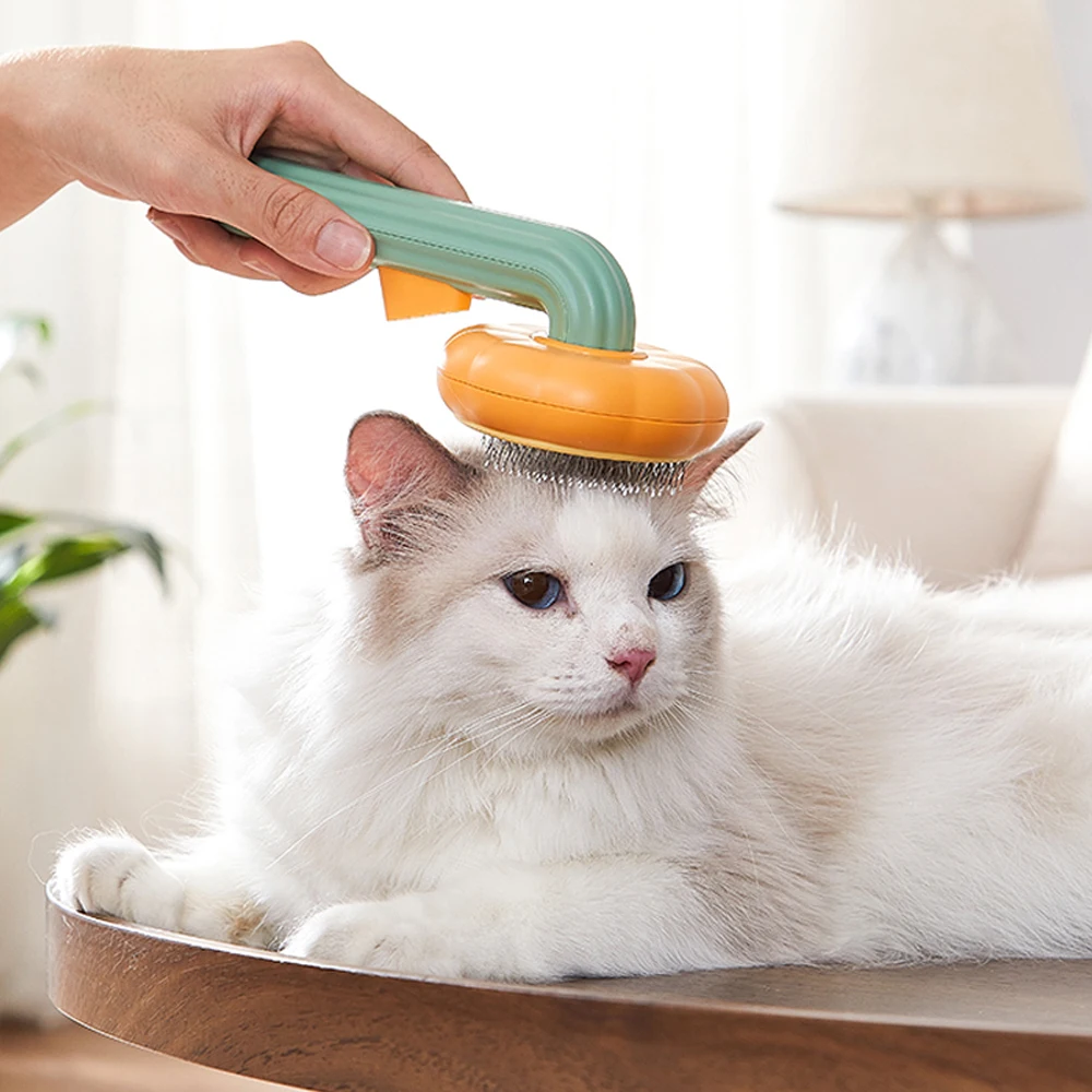 

Pumpkin Pet Cat Brush Comb Dog Comb Hair Emoval Self Cleaning Comb for Shedding Dog Cat Grooming Combs Clean Brush Pet Supplies