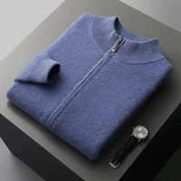 Autumn and Winter New 100% Pure Wool Men's Stand Collar Thickened Cardigan  Cashmere Sweater Casual Knitted Large Size Tops 1