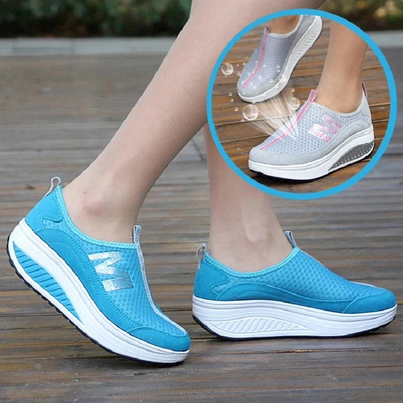 Women Wedges Toning Shoes Breathable Platform Swing Shoes Ultra-light Female Lazy Slimming Height Increasing
