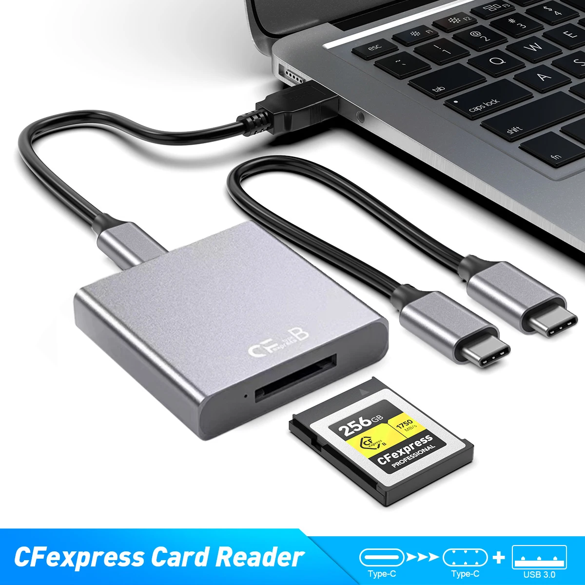 

Jimier CF Express CFE Type-A CFE Type-B Extension Card Reader with USB 3.0 ＆ USB C Data Cable