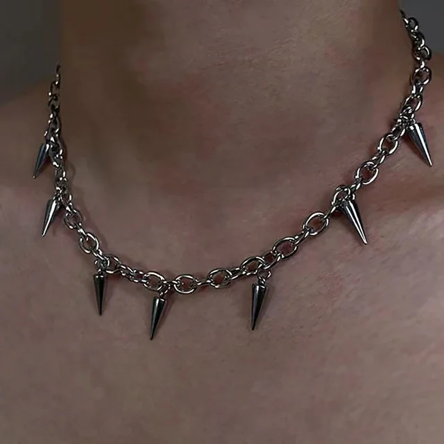 Collier à pampilles à rivets pour hommes et femmes, Style Punk, Hip Hop, mode géométrique, chaîne en acier titane 1