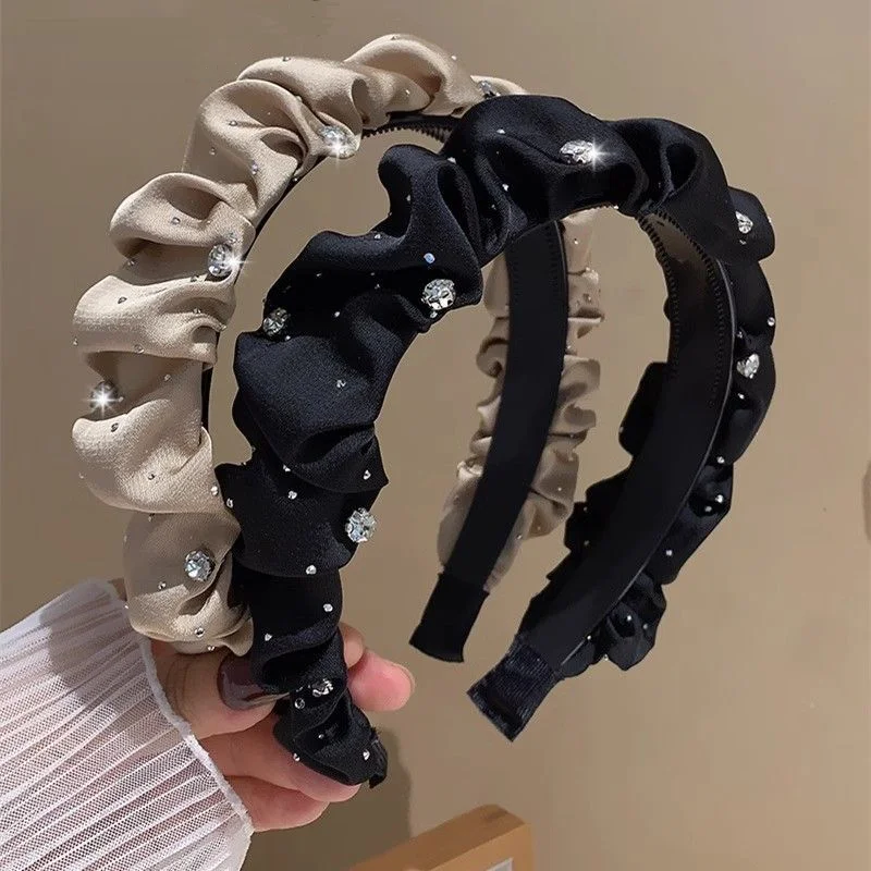 1 Stück Damen Satin schwarz gebrochener Bohrer Stirnband hoher Totenkopf Top Französisches Stirnband Stirnband Haarschmuck
