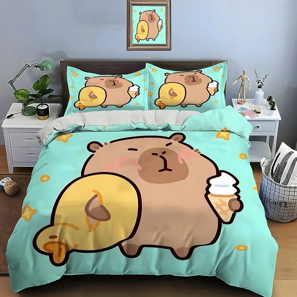 Cute Cartoon Capybara Print Bedding Set Duvet Cover 1 Duvet Cover 2 Pillowcases Adult and Children Bedding Set Christmas Gifts 5