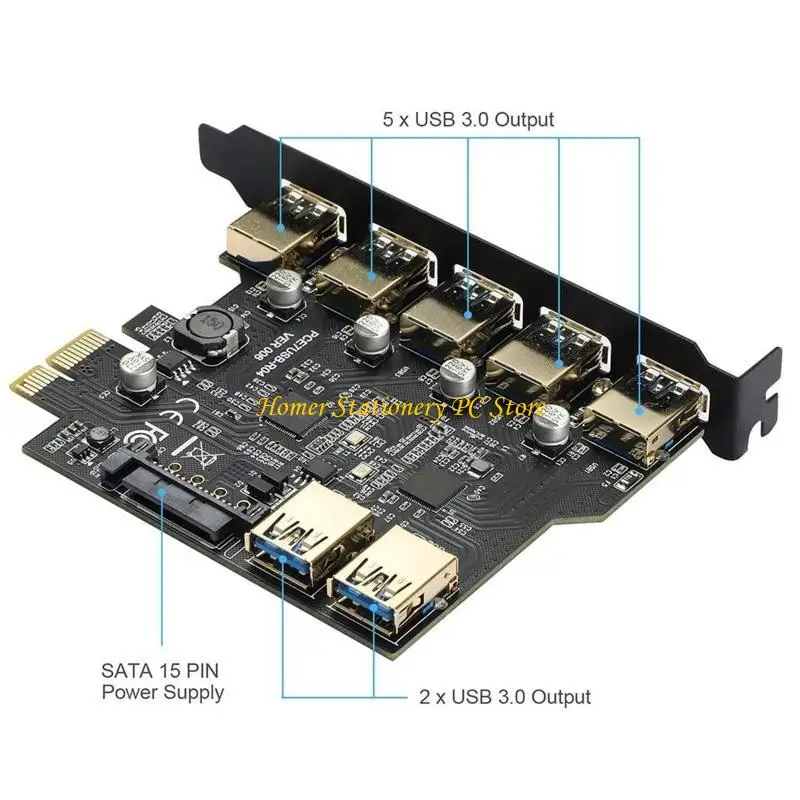 Y5LA 7 포트 USB PCIE 허브 PCI-E 확장 카드 어댑터 커넥터 확장기