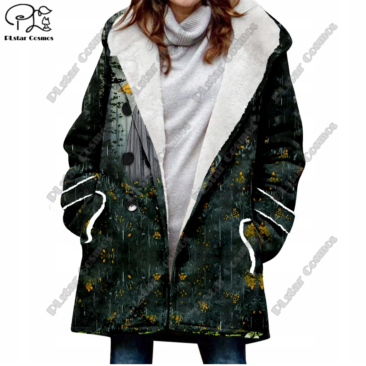 3D printing retro gradient pattern printed hooded fleece jacket warm women's jacket winter casual gift series new style -8