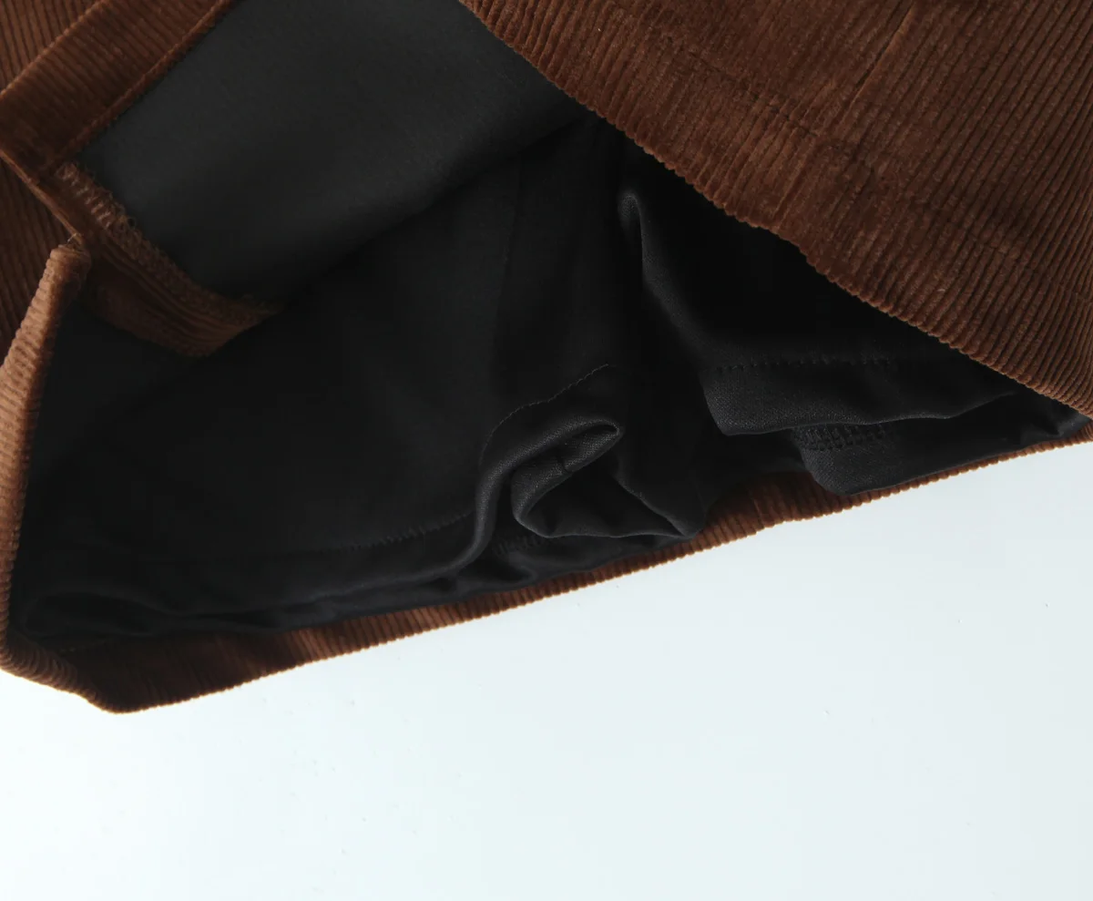 Maillard Style Coffee Notched Corduroy Blazer High Waist Front Slit Package Hips Skirt Suits 2 Pieces 1 Set