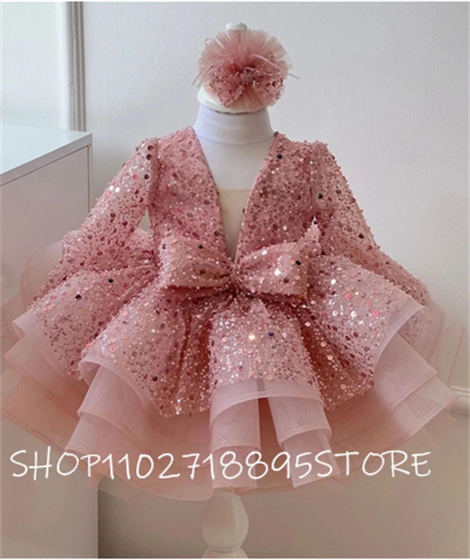 

Sequin Beads Child Birthday Party Dress Sparkly Girl Wedding Party Dress Puff Flower Girl Dress Cute Baby Dress First Gown