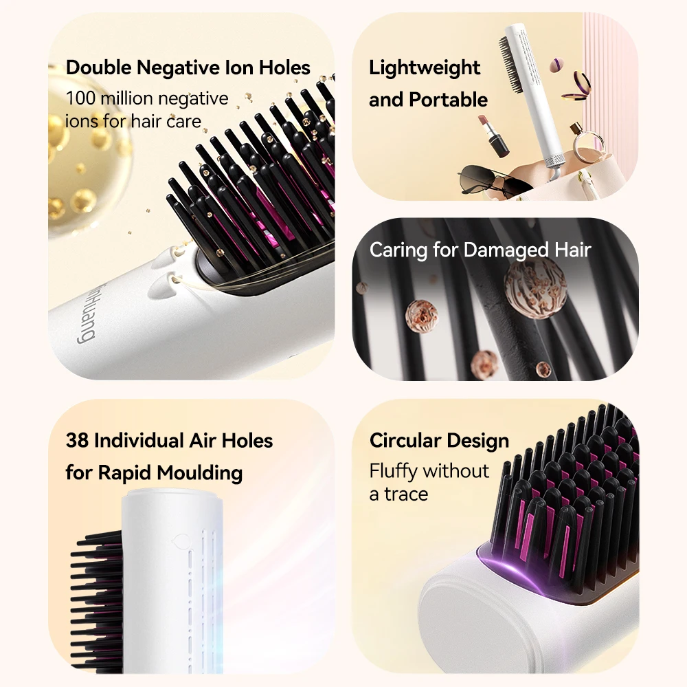 Hair Straightener Brush Multifunctional Straightener Comb for Women Negative Ion Anti-Scalding Dual Voltage Straightening Brush 5