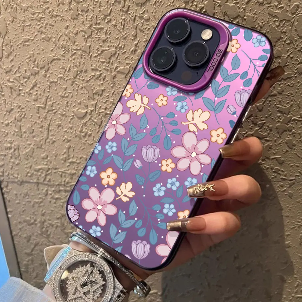 Elegant Floral Shockproof Silver IMD Phone Case with Back Cover Protection