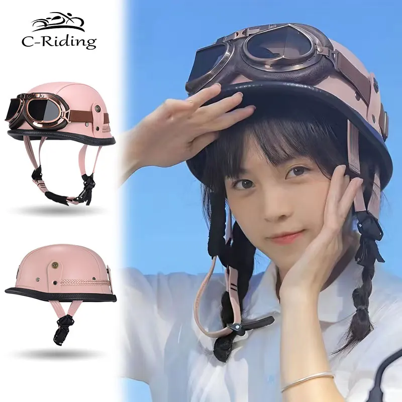 Retro Style Motorcycle Half Helmet - Lightweight DOT Approved Vintage Helmet For Scooters & Bikes