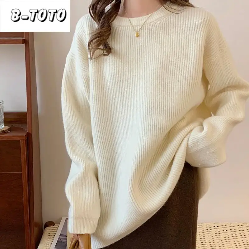 b-toto-jumper-korean-version-of-the-lazy-wind-loose-pullover-jumper-female-autumn-and-winter-round-neck-versatile-knitwear-top