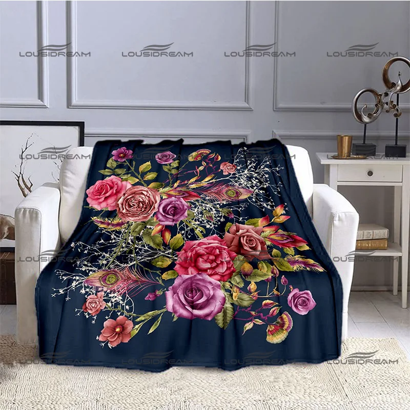 

Rose Warm Flannel Thin Blanket Simple Bouquet Pattern Blanket Portable Home Travel Office Lunch Break Blanket