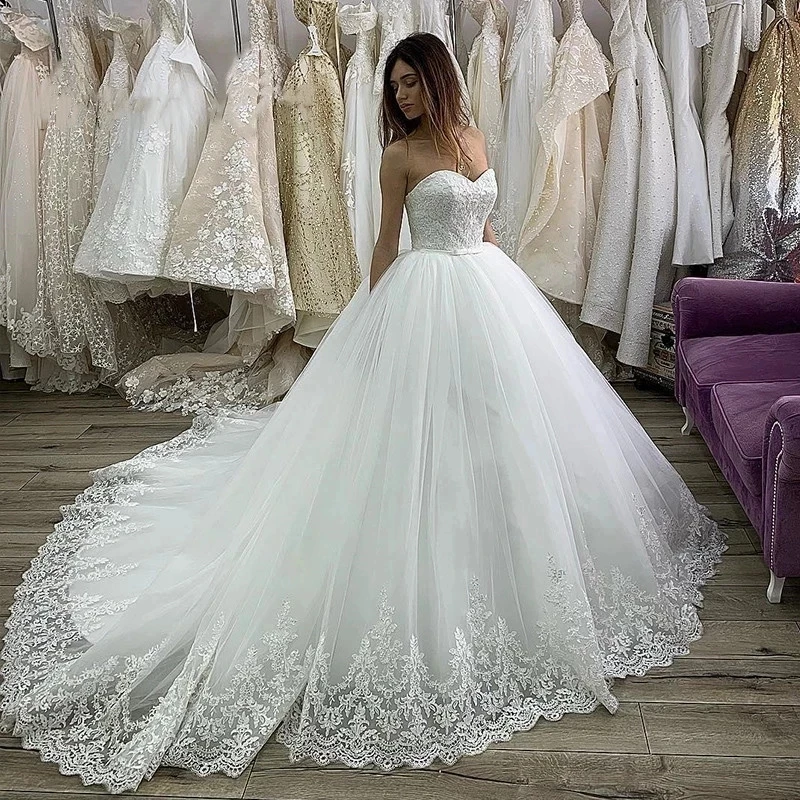 

ANGELSBRIDEP бальное платье из тюля с сердечком, свадебное платье, роскошная аппликация, классический пояс с бантом, платье для марионы, со шлейфом