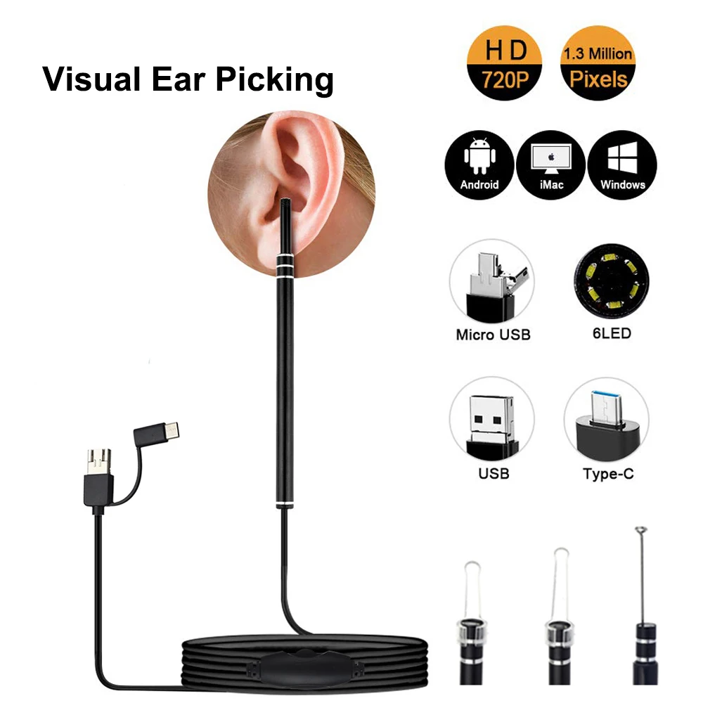 Ear Picking Tools Set Ear Pick Ear Camera Diagnostic Otoscope Kit Ear Wax Removal Kit Ear Cleaner Set Ear Cleaner Ear Wax Cleaner 3 In 1 Visual Ear Picking Endoscope Mini Camera Ear Cleaning Otoscope