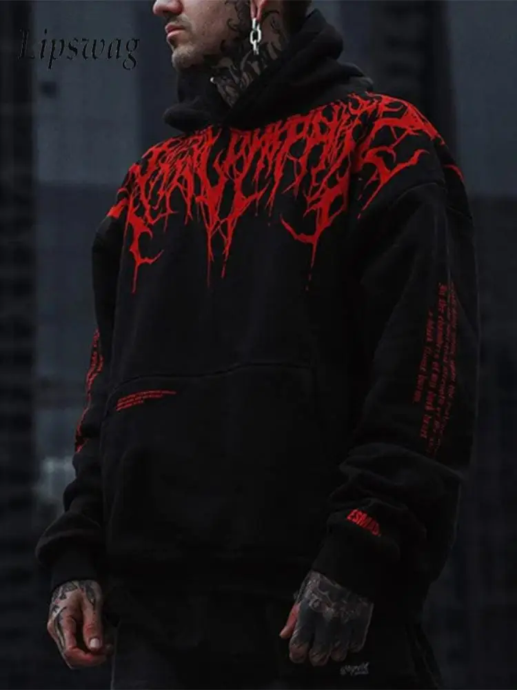 

Hip Hop Mens Hoodie Oversize Casual Hooded Long Sleeve Sweatshirts For Men Fall Fashion Graphic Print Hoodies Y2K Men's Clothing