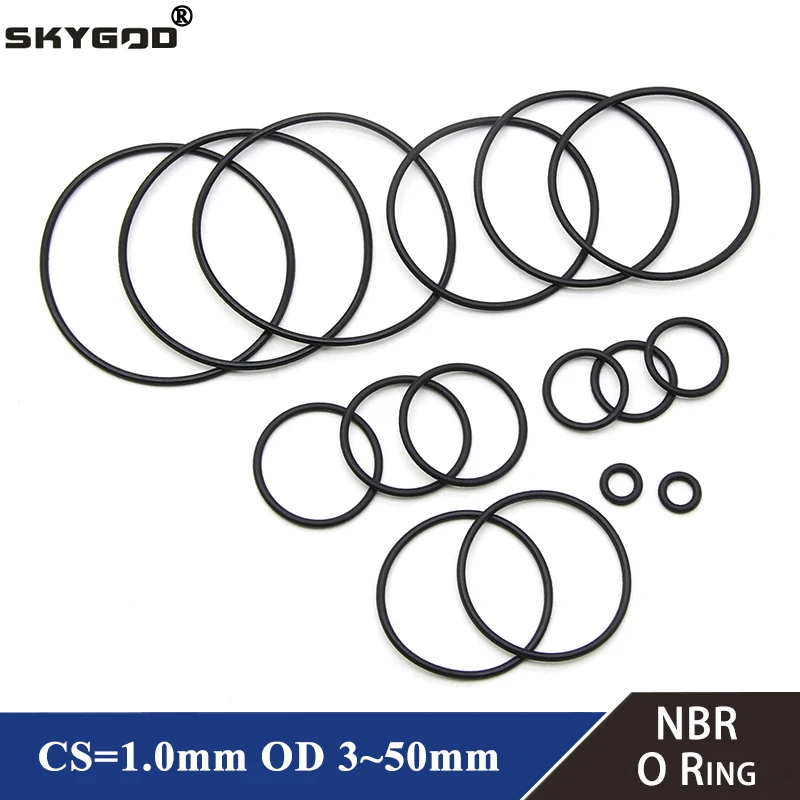 50pcs NBR O Ring Seal Gasket Thickness CS 1mm OD 3~50mm Nitrile Butadiene Rubber Spacer Oil Resistance Washer Round Shape Black rubber o rings,sealing gasket,rubber washers,keycap o rings,silicone o rings