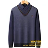 2024 L-4XL Autumn and Winter New Fake Two Piece Sweater Men's Plush Knitted Warm Inner Wear Casual Versatile Pullover Top 2