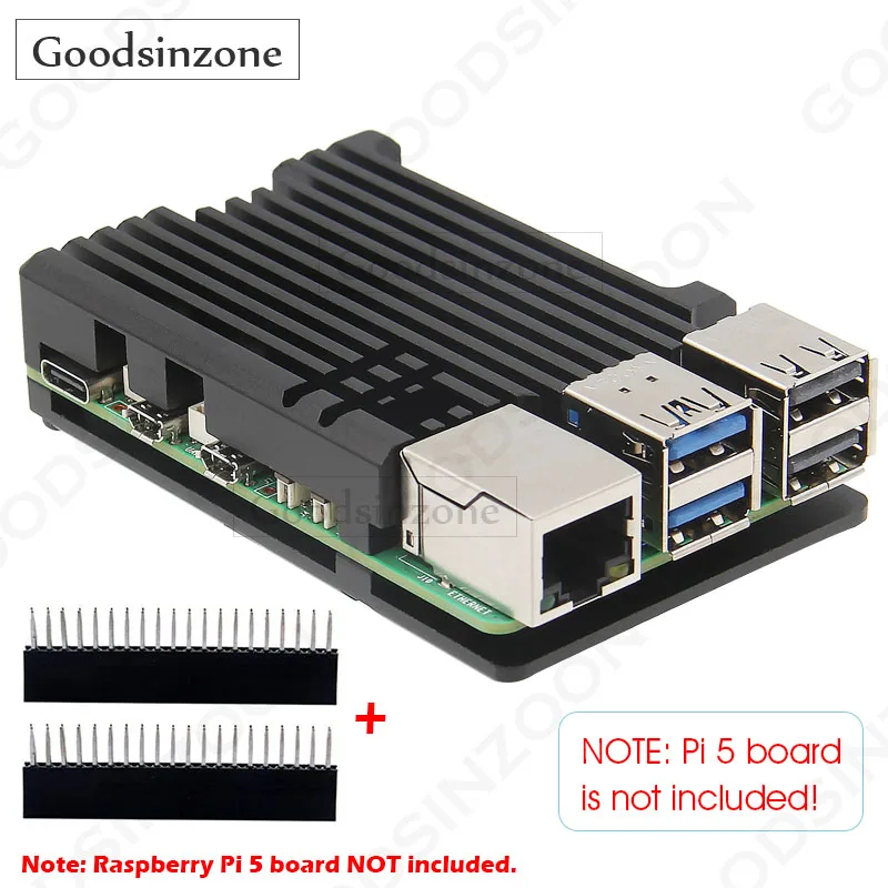 KKSB Custodia In Alluminio Anodizzato Nero Per Raspberry Pi 5: Spazio Per Dissipatore, Piedini E Pulsante Di Avvio