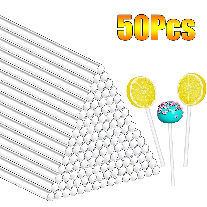 

50Pcs Transparent Acrylic Sticks Reusable Cake Pops Stick for Making Lollipops Cake Pops Candy Dessert Chocolate Decoration