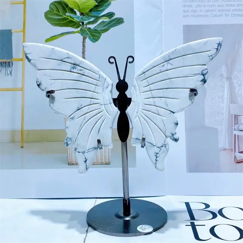 

Natural Howlite Butterfly Wing Carving Crystal Carving Crafts Healing Energy Lucky Stone Home Decoration Birthday Gift 1pair