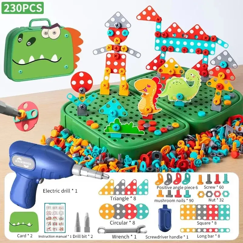 Children Toys Tool Set Electric Drill Screw Nut 3D Puzzle Toys Pretend Play Dinosaur Drilling Assembly Educational Boys