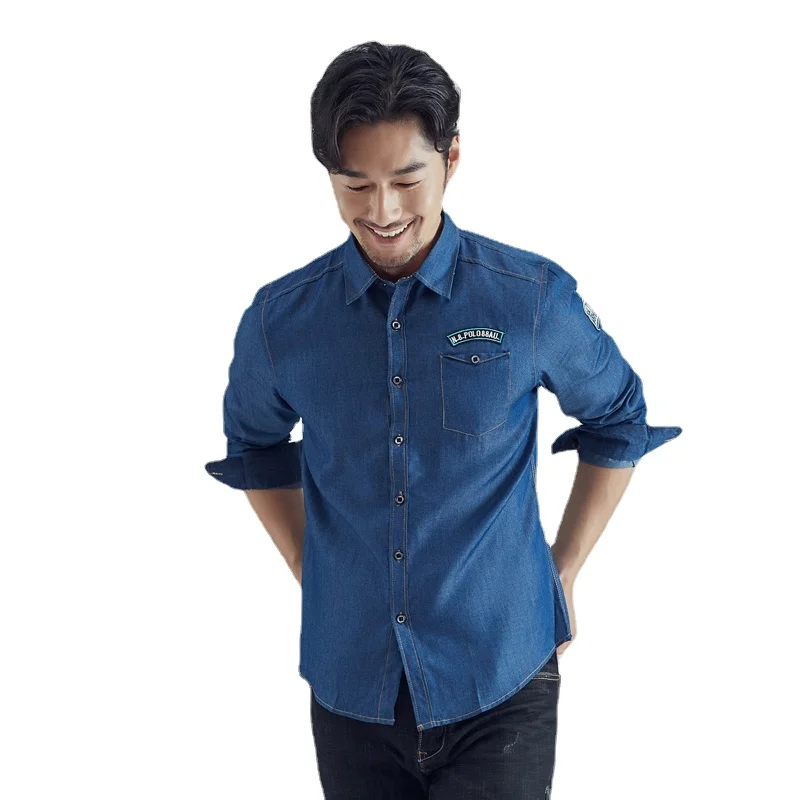 

2023 Fashion Casual Luxury Cotton Mens Printed Shirts Slim Fit Soft Thin Denim Shirt Long Sleeve Lapels Streetwear