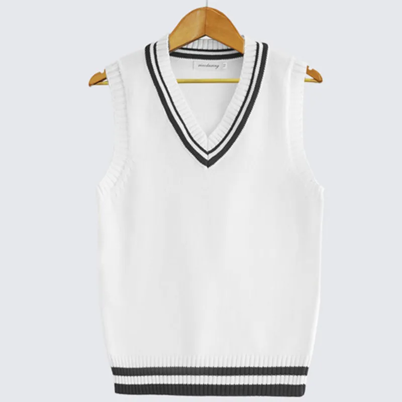 Men Uniform Vest V Neck Pullover Boys British Student Sleeveless Waistcoat Tank Tops Sweaters Spring Autumn