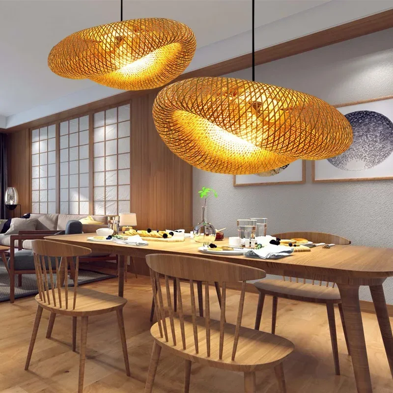 Classic Bamboo Rattan Wicker Chandelier Ceiling Lamp Handmade Knit Pendant Light pendant lights pendant lamp chandelier lighting vintage pendant lights Hanging LED Lustre Home Bedroom Luminaire Decor