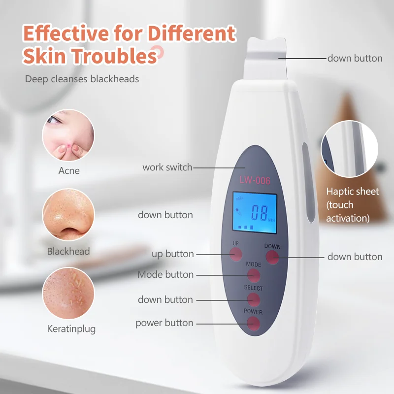 Upgraded Multi-Function Skin Scrubber Facial Spatula Blackhead Remover 4 Modes LED Display Pore Cleaner For Deep Cleasing