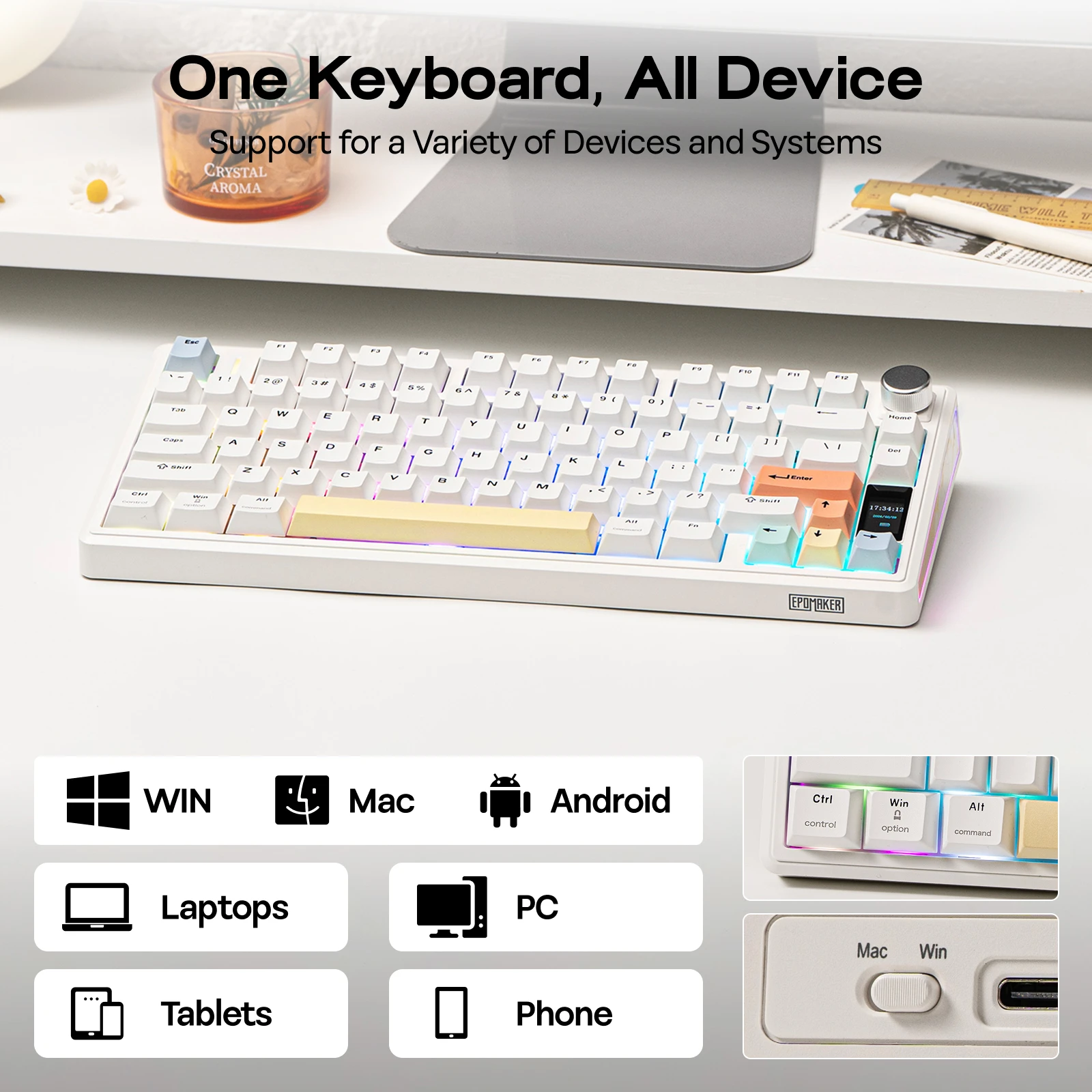 EPOMAKER TH80 V2 PRO 75% ANSI US QWERTY 레이아웃 핫스왑 가스켓 트라이 모드 무선 기계식 게이밍 키보드 (RGB 백라이트 포함)