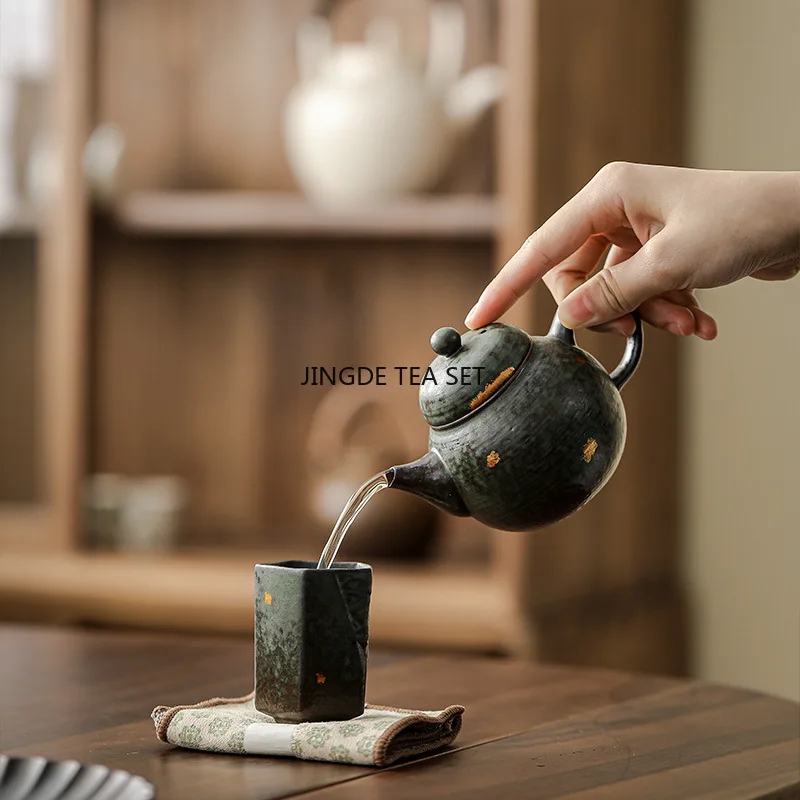 110ml Bronze greenstone clay handmade teapot Kung Fu Tea Vintage coarse pottery teapot Chinese Zen style Tea pot 1pcs