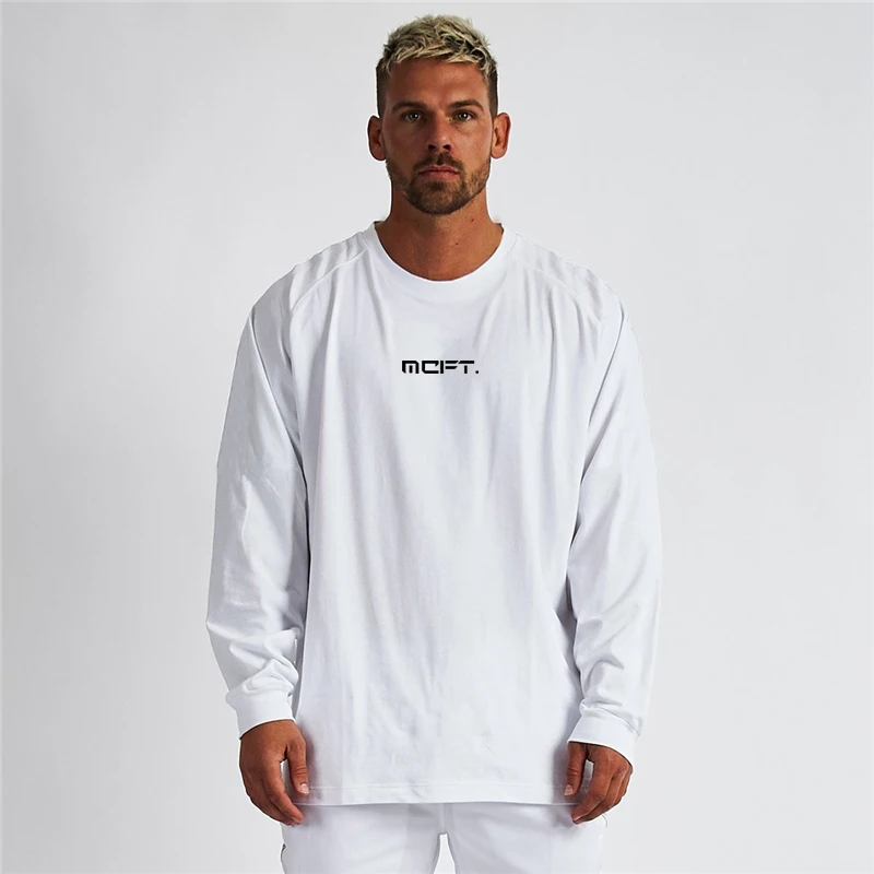 

Oversized Fitness Men's Breathable Loose Long Sleeves Cotton T-shirt Comfortable Gym Training Bodybuilding Sport Muscle Shirt