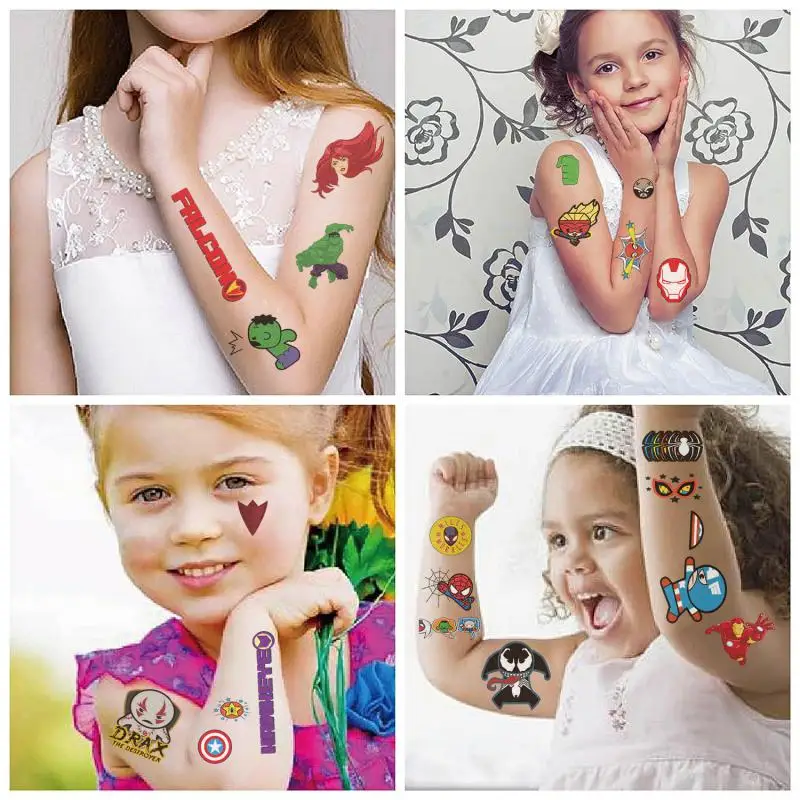 10Pcs/set Marvel Avengers Temporary Tattoo Stickers Spider Man Children Tattoo For Kids Birthday Gift
