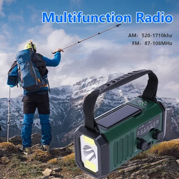 10000mAh Emergency Radio Solar Hand Crank Generator AM/FM Portable Radio SOS Alarm Power Bank Charging Radio with LED Flashlight 2