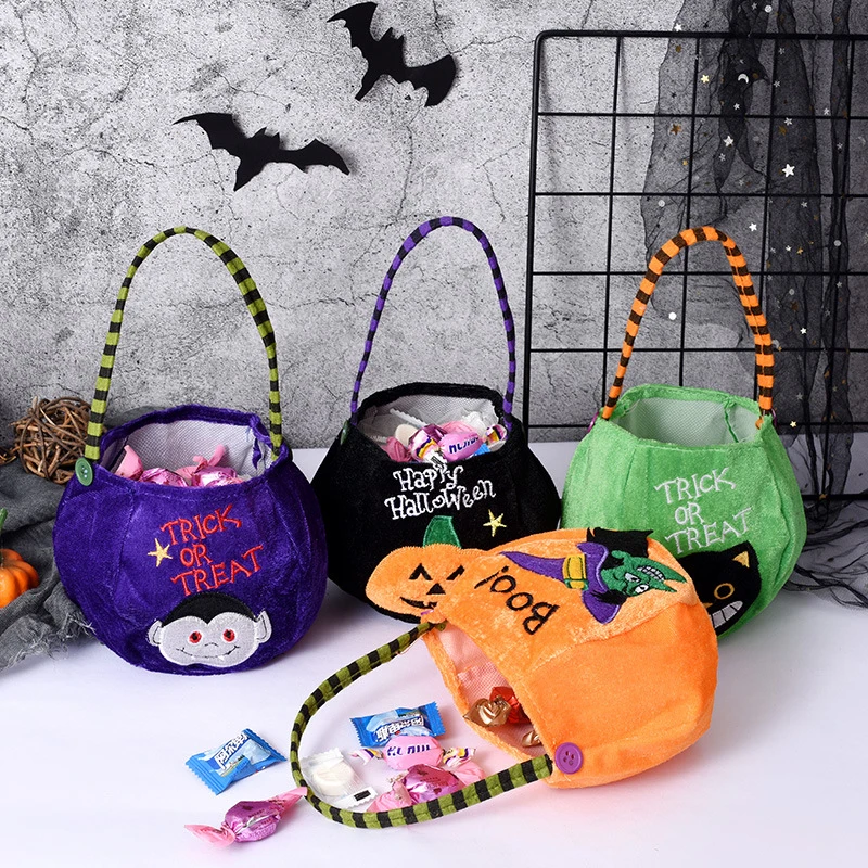 Halloween Trick or Treat Bag Reusable Pumpkin Bags Witch and Vampire Baskets cute candy bag for girl and boy&lsquo;cosplay costume