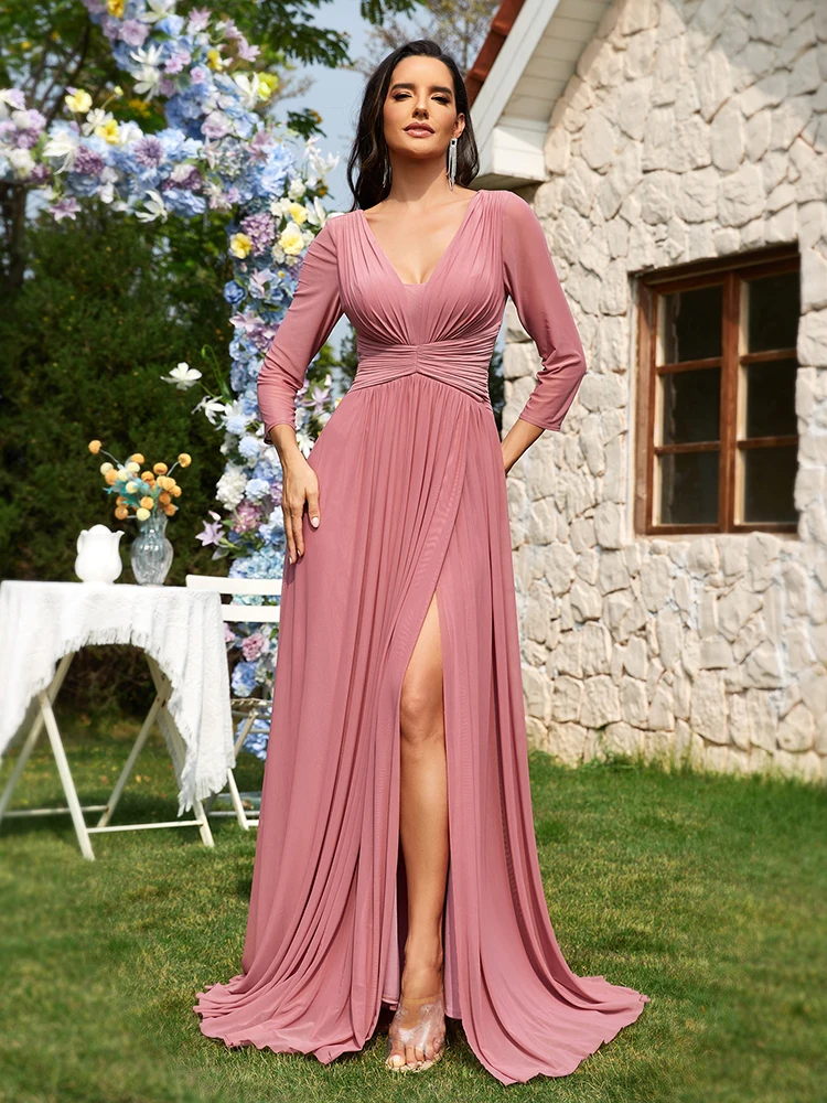 

Lucyinlove Elegant Pleated Long Bridesmaid Dresses For Wedding Party Luxury 2024 Women Formal Chiffon Prom Evening Dress Gowns