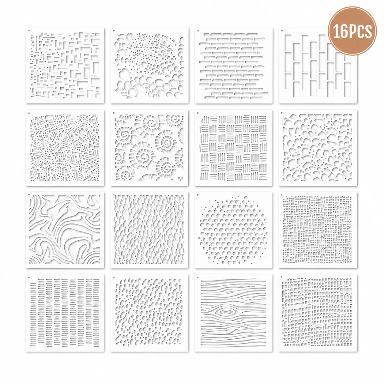 16개 5.9 x 5.9인치 텍스처 스텐실 재사용 가능한 패턴 페인팅 템플릿 DIY 벽 원단 캔버스 장