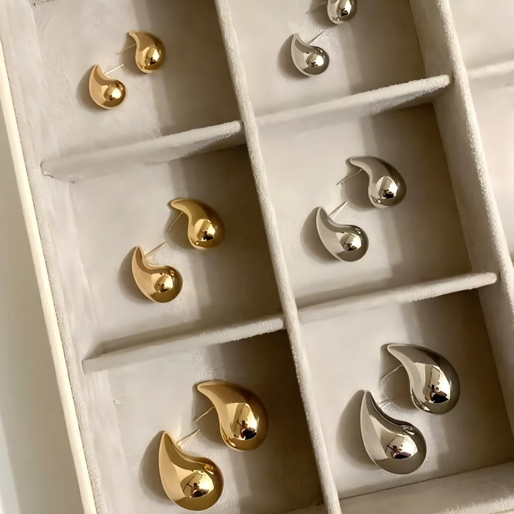 10-31mm Stainless Steel Vintage Chunky Water Drop Earrings For Women Gold Plated Thick Earring Statement Wedding Jewelry Gifts