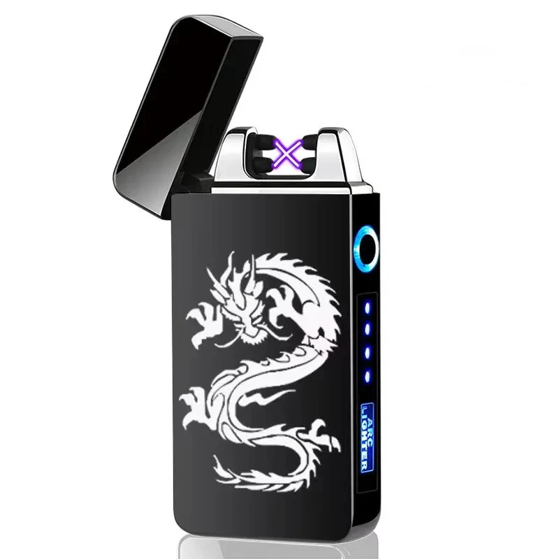 

Outdoor Windproof Electric USB Charging Dual Arc Plasma Pulse Metal Lighter Flameless Barbecue Cigar Camping Lighter Men's Gifts