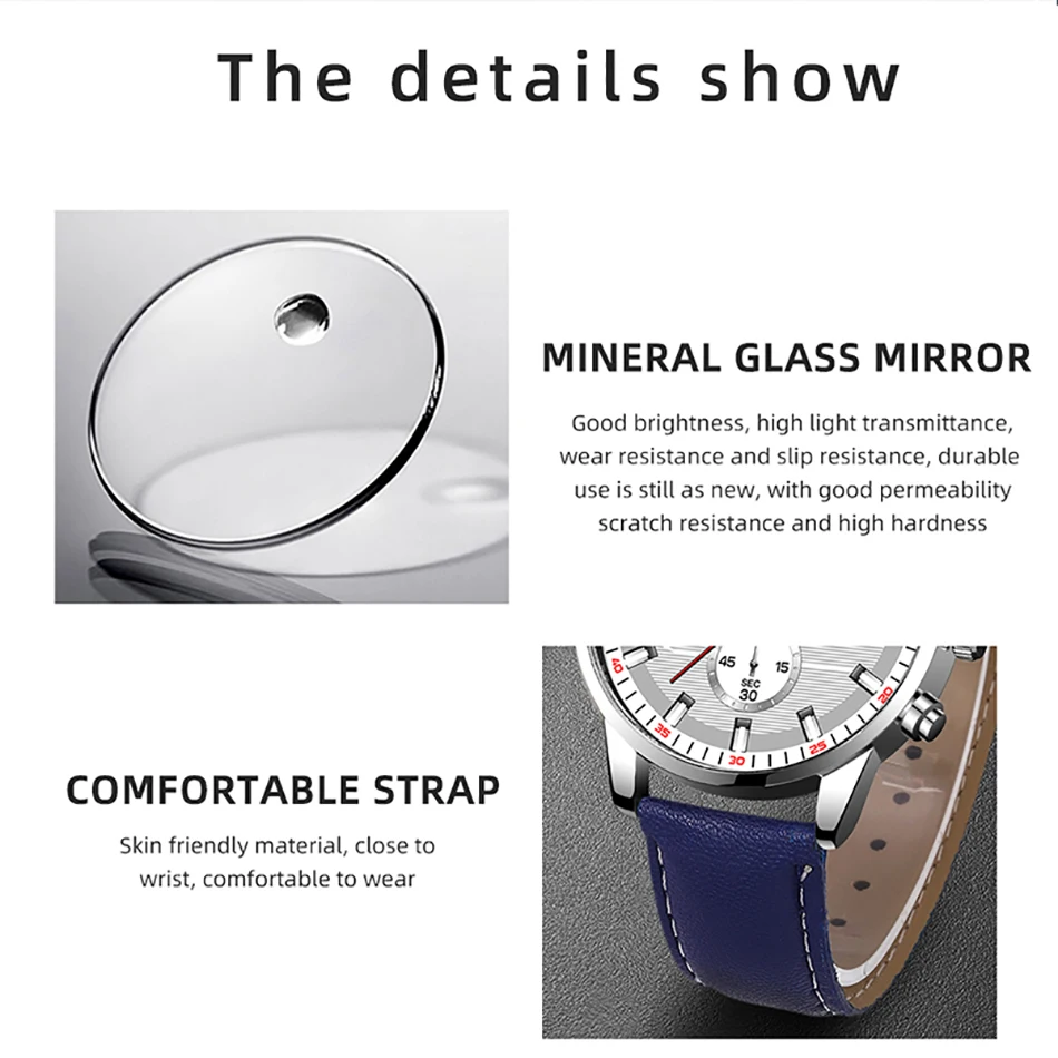 2022 Fashion Mens Sport Watches Men Casual Leather Bracelet Analog Quartz Wristwatch Calendar Male Business Luminous Clock