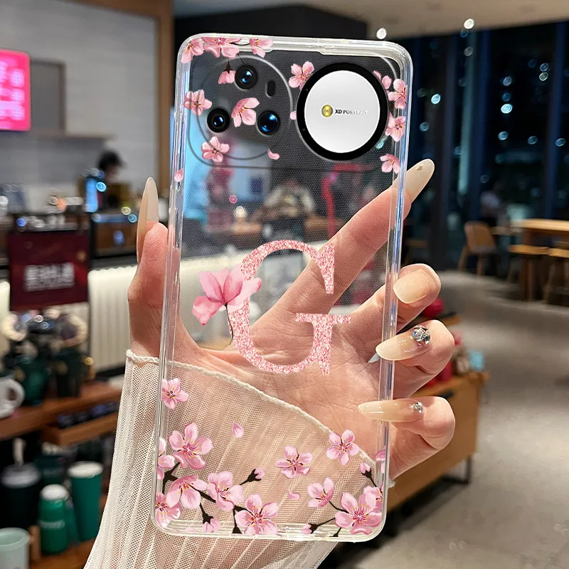 Floral Letter Design Transparent Silicone Soft Phone Case