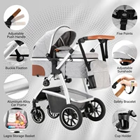Poussette 3 en 1 pour bébé, haute position, poignée réglable, poussette de voyage avec moustiquaire, cadre en aluminium, multifonction 2
