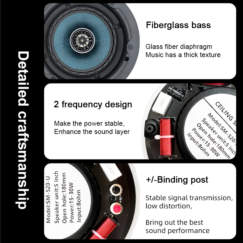 5 inch ceiling speaker 2 frequency division coaxial 8Ohm 30W mounted High fidelity Clear sound quality home Theater music system