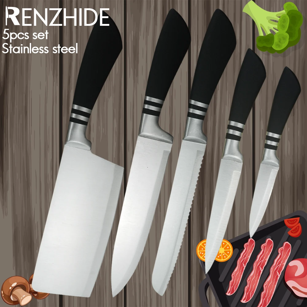 

RZD 5PCS Chef Knives Set Stainless Steel Japanese Santoku Paring Fruint Knife Cleaver Meat Chopping Butcher Slicing Cooking Tool