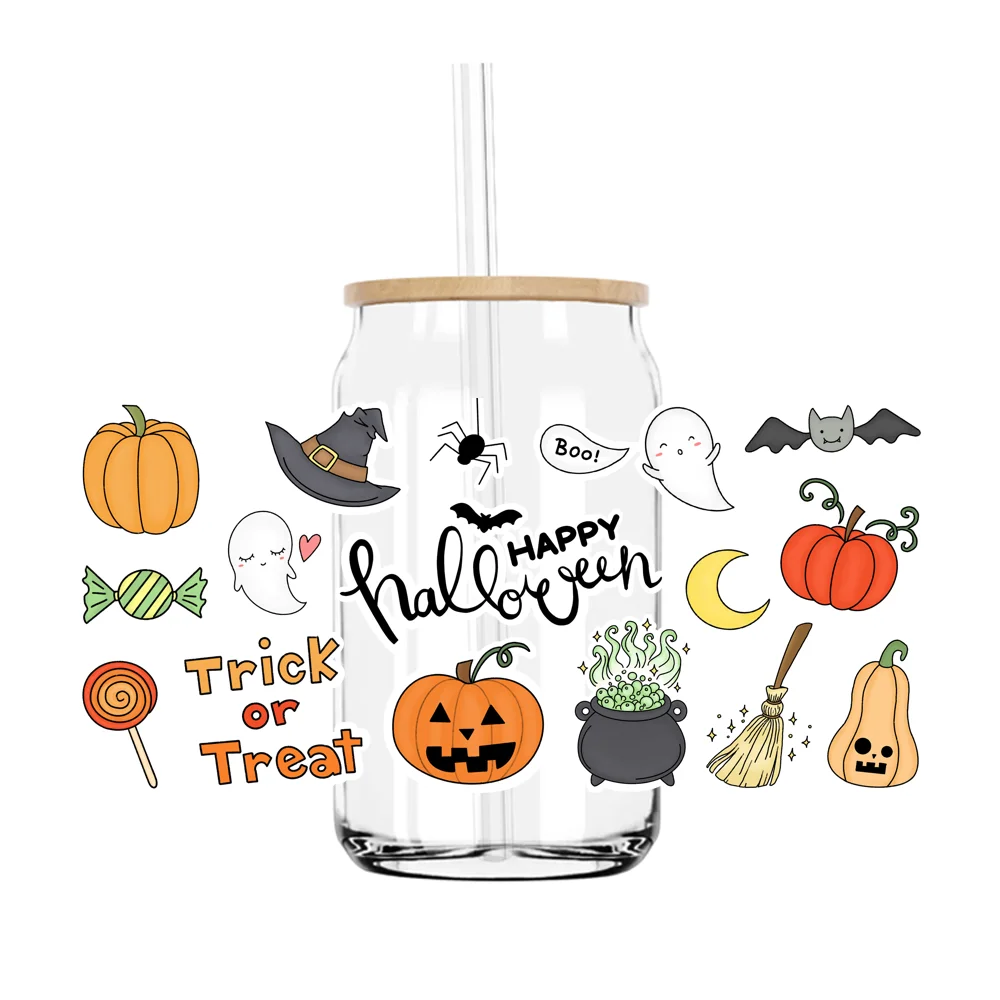 10x Halloween DTF Aufkleber Für Tassen - UV Transfer Folien Mit Geistern & Kürbissen