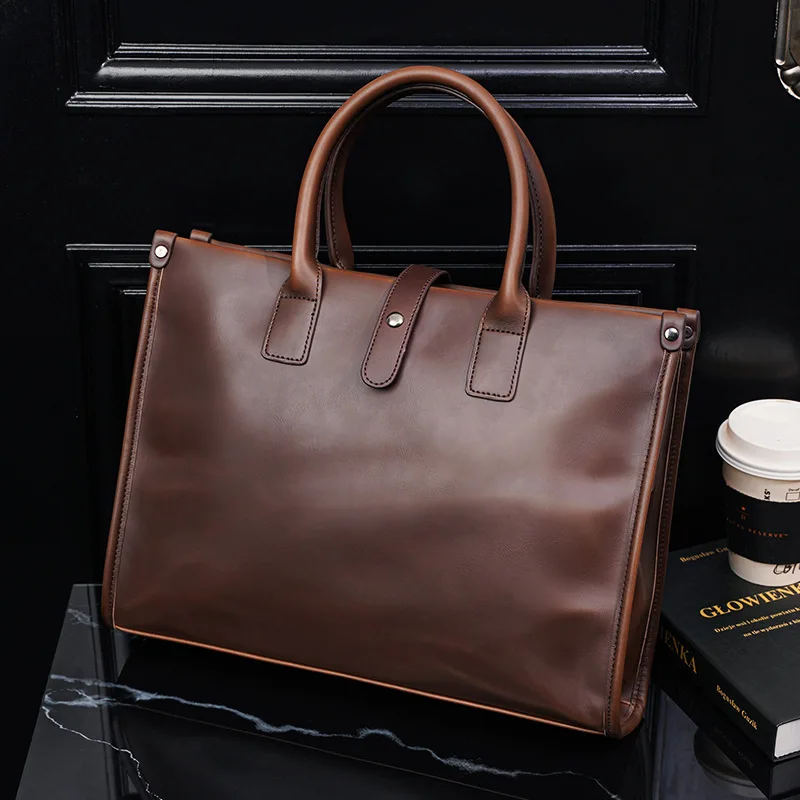 Business PU Leather Men's Handbag Fashion Gray Briefcase For Document Man Laptop Tote Bag Office Male Shoulder Messenger Bag